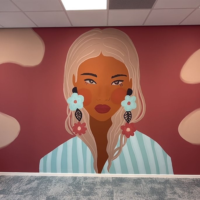 Wand graphic met illustratie in het Douglas hoofdkantoor